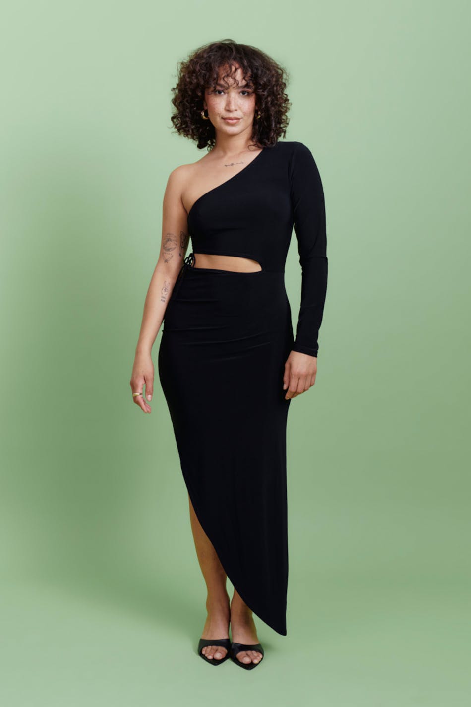 Drawstring one shoulder dress
