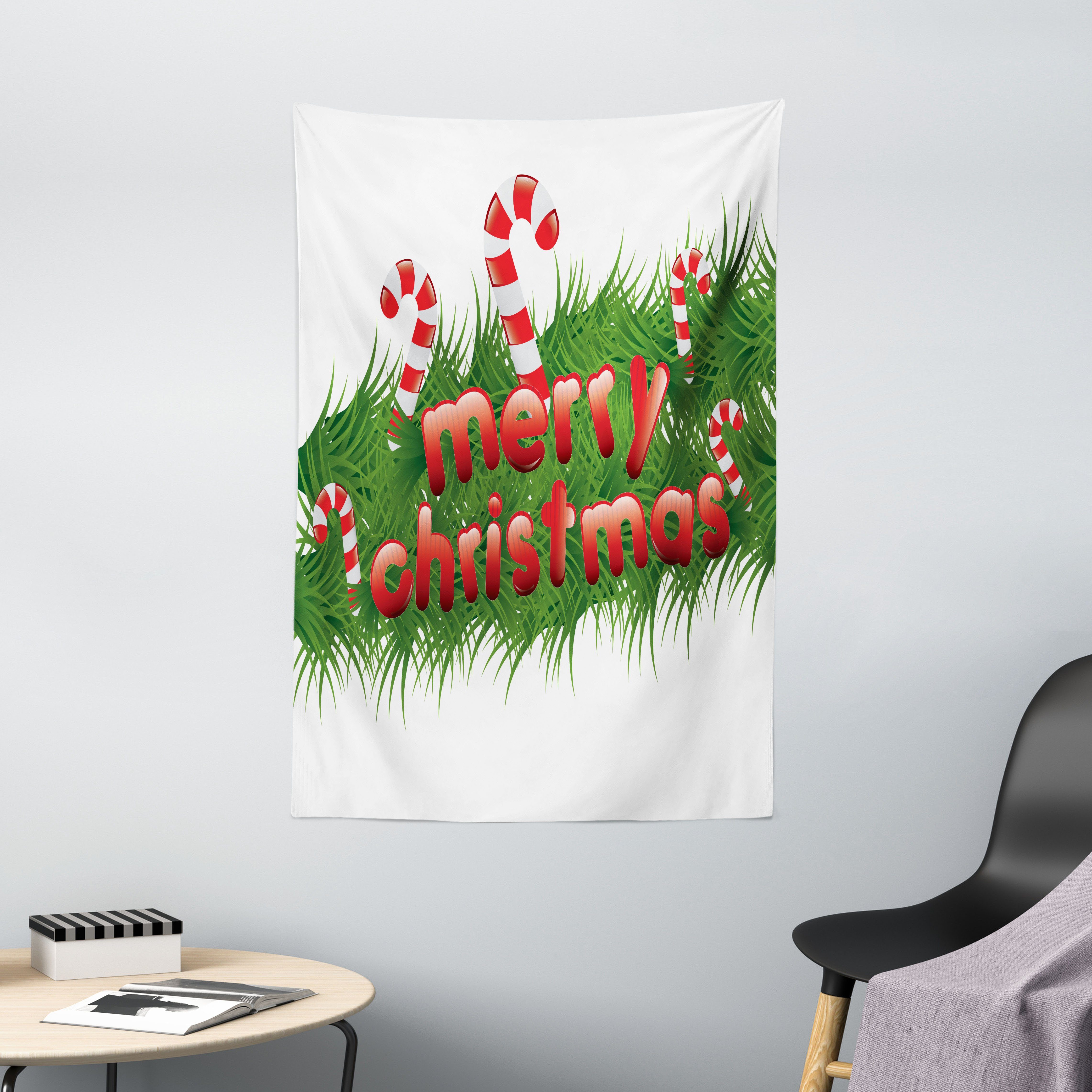 Wandteppich Wohnzimmer Schlafzimmer Wandtuch Seidiges Satin Wandteppich, Abakuhaus, rechteckig, Weihnachten Candy Canes Garland