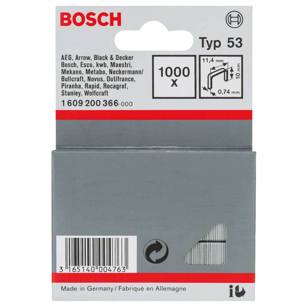 Grampos BOSCH 10 mm - 1000 unidades, embalagem compatível com PTK14E 1609200366