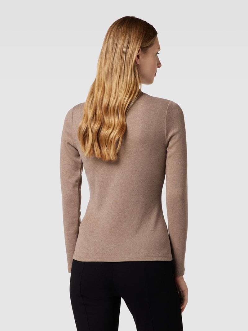 Longsleeve mit geripptem Rundhalsausschnitt in taupe meliert