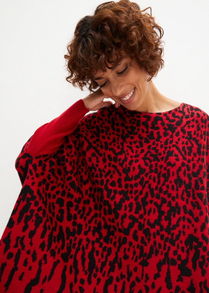 Poncho-Pullover mit Animal-Design