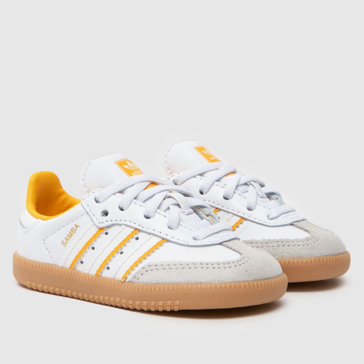 adidas fehér és sárga samba és kisgyermek edzőcipők