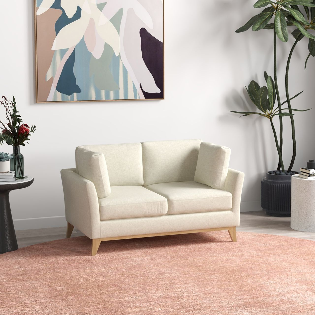 HOMCOM 2-Sitzer Sofa Doppelsofa in Leinenoptik, Zweisitzer mit Kissen bis 150 kg