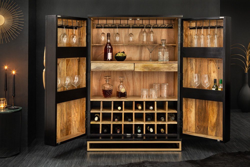riess-ambiente Barschrank ANGEL 140cm schwarz / gold (1-St) Massivholz · Metall · Highboard · Küche · Wohnzimmer · Design