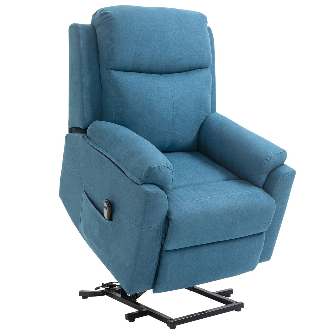 HOMCOM elektrischer Aufstehsessel Sessel mit Aufstehhilfe für Senior Relaxsessel Fernsehsessel Liegefunktion Leinen-Touch Blau 83 x 89 x 102 cm
