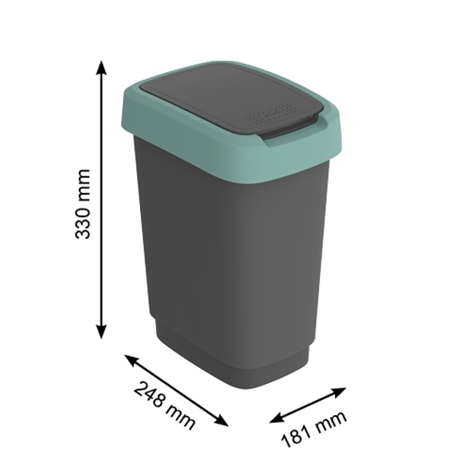 ROTHO Mülleimer Twist, Mülleimer mit Schwing- und Klappdeckel Swingeimer 10L Schwarz