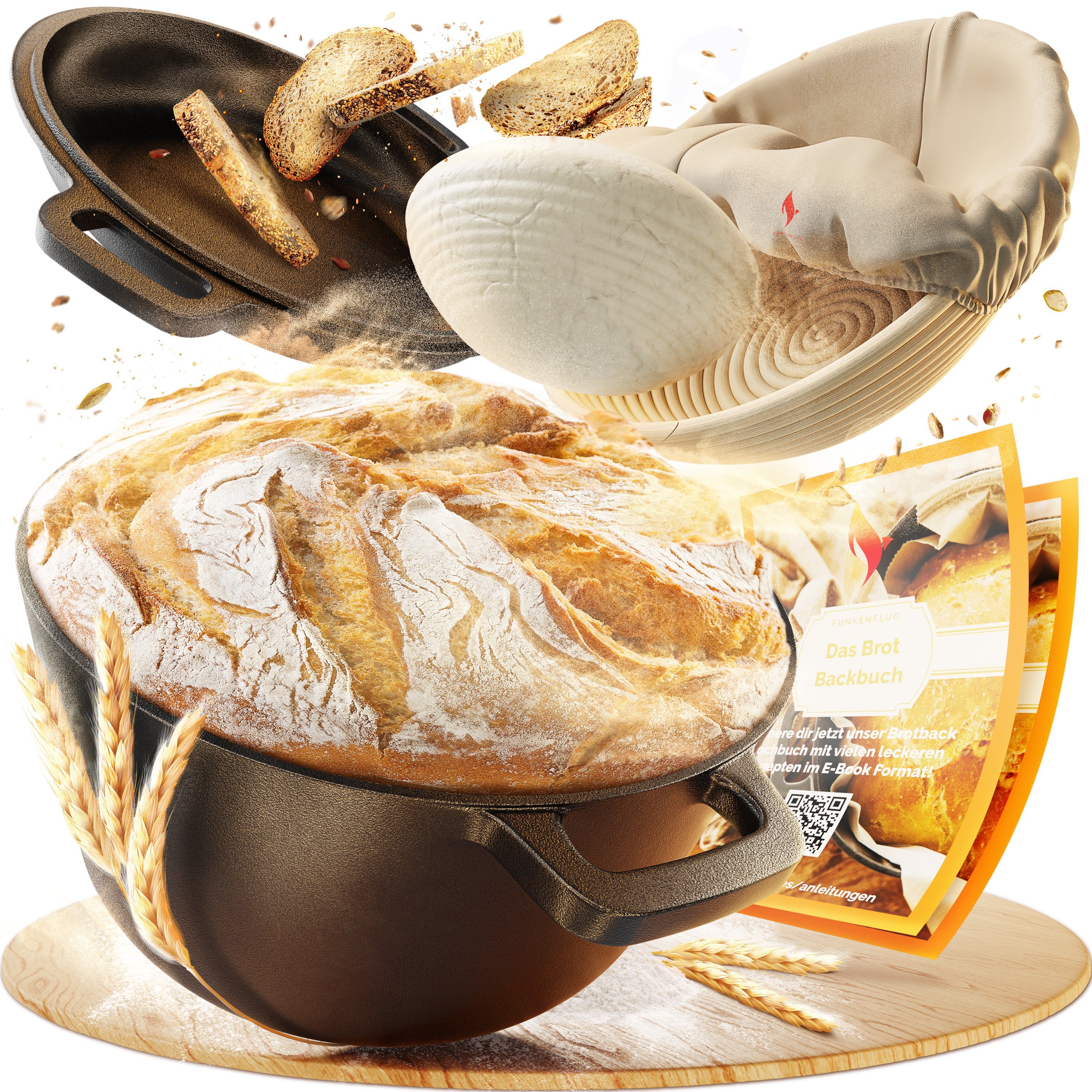 Funkenflug Bräter Funkenflug® Gusseisen Topf - Brotbacktopf inkl. Gärkorb, Gusseisen (Funkenflug Gusseisen Topf, Funkenflug Gusseisen Topf), Gusseisen, Inkl. Gärkörbchen