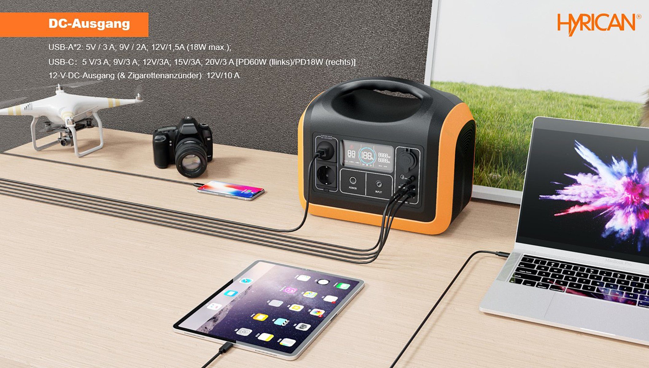 Hyrican UPP-1200 / 1200 Watt, 992 Wh, LiFePO4, tragbarer Akku/Batterie Powerstation 310000 mAh, mobiles Ladezentrum für Not-& Stromversorgung