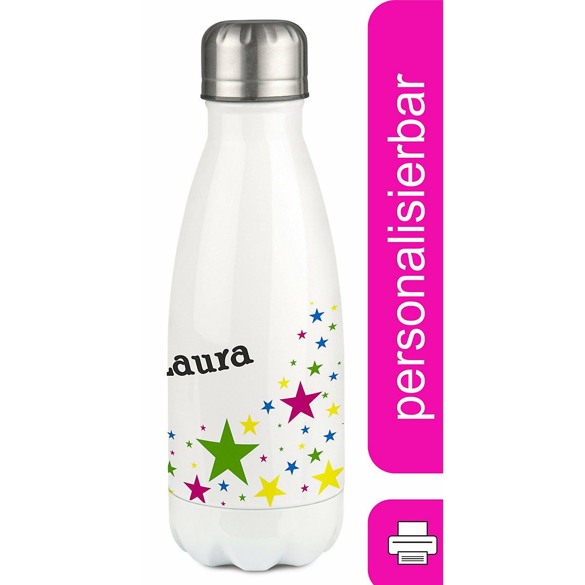 Edelstahl Kinder Thermoflasche / Trinkflasche bunt Sterne Spülmaschinenfest, Auslaufsicher, Bruchfest, Doppelwandig, Für Heißgetränke geeignet, Mit Deckel, Isoliert