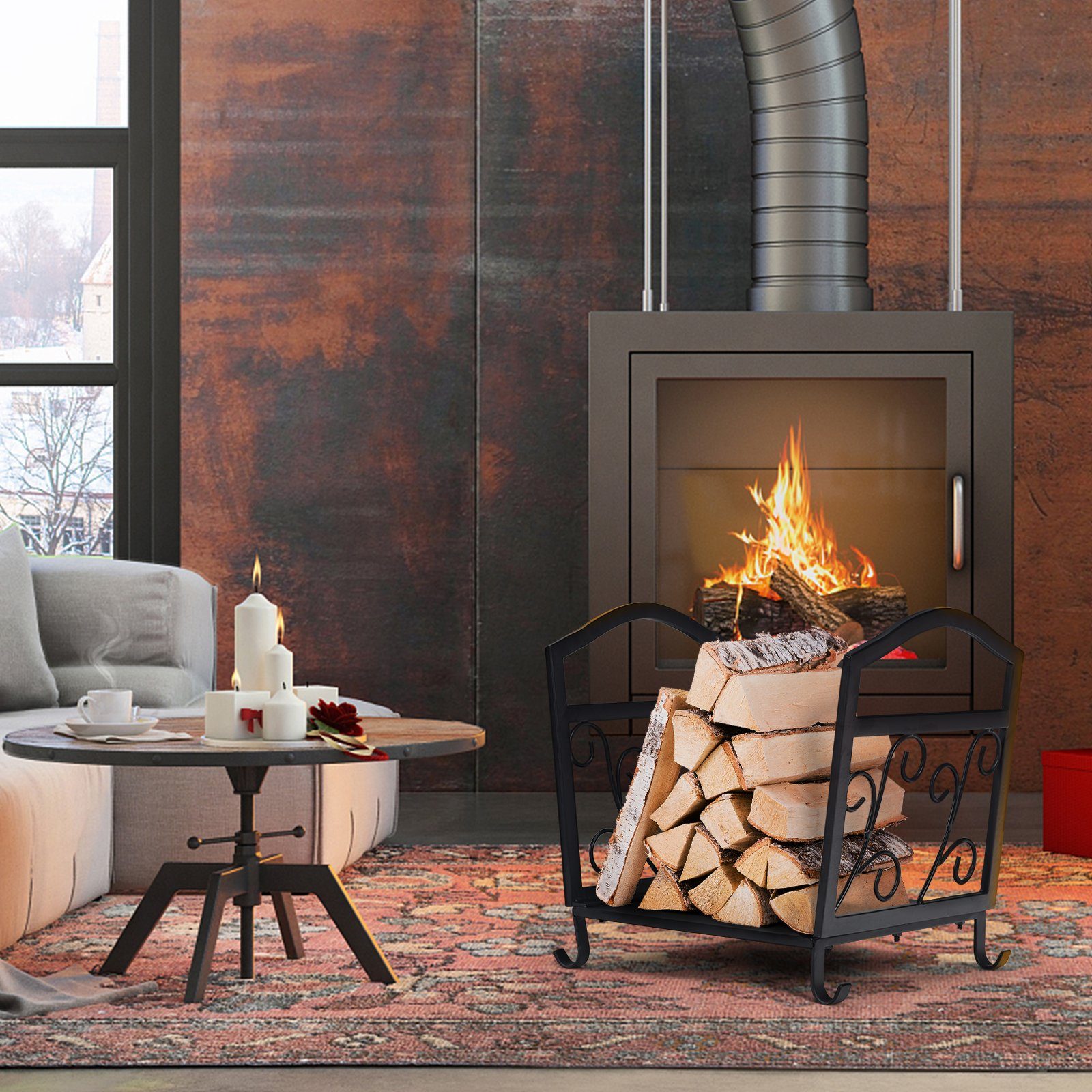 COSTWAY Kaminholzregal, BxTxH:32,5x43x40 cm, mit Sockel & Griffen, bis 60kg