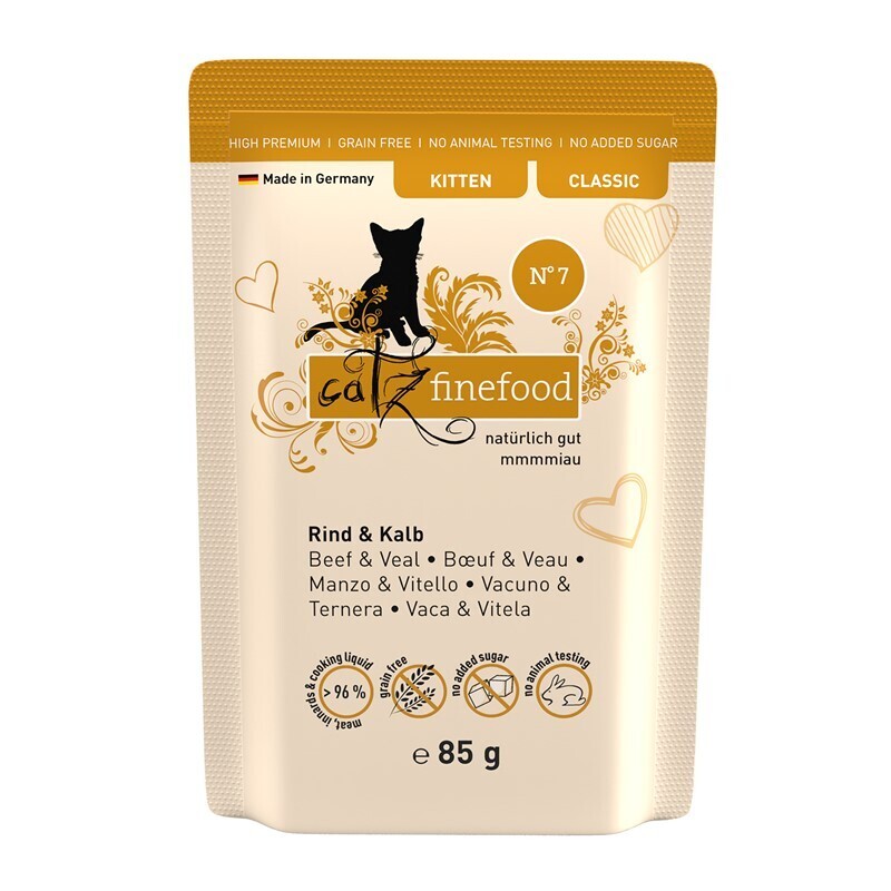 Catz finefood Nassfutter Catz finefood Classic Kitten 16x85g No. 7 Rind & Kalb