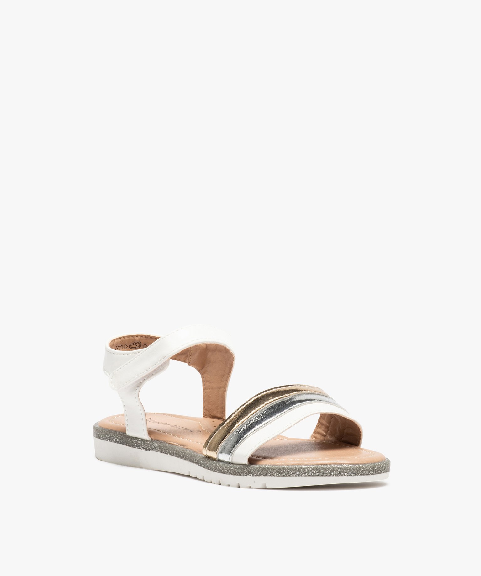 Sandales fille à brides effet métallisé et fermeture à s... blanc | GEMO