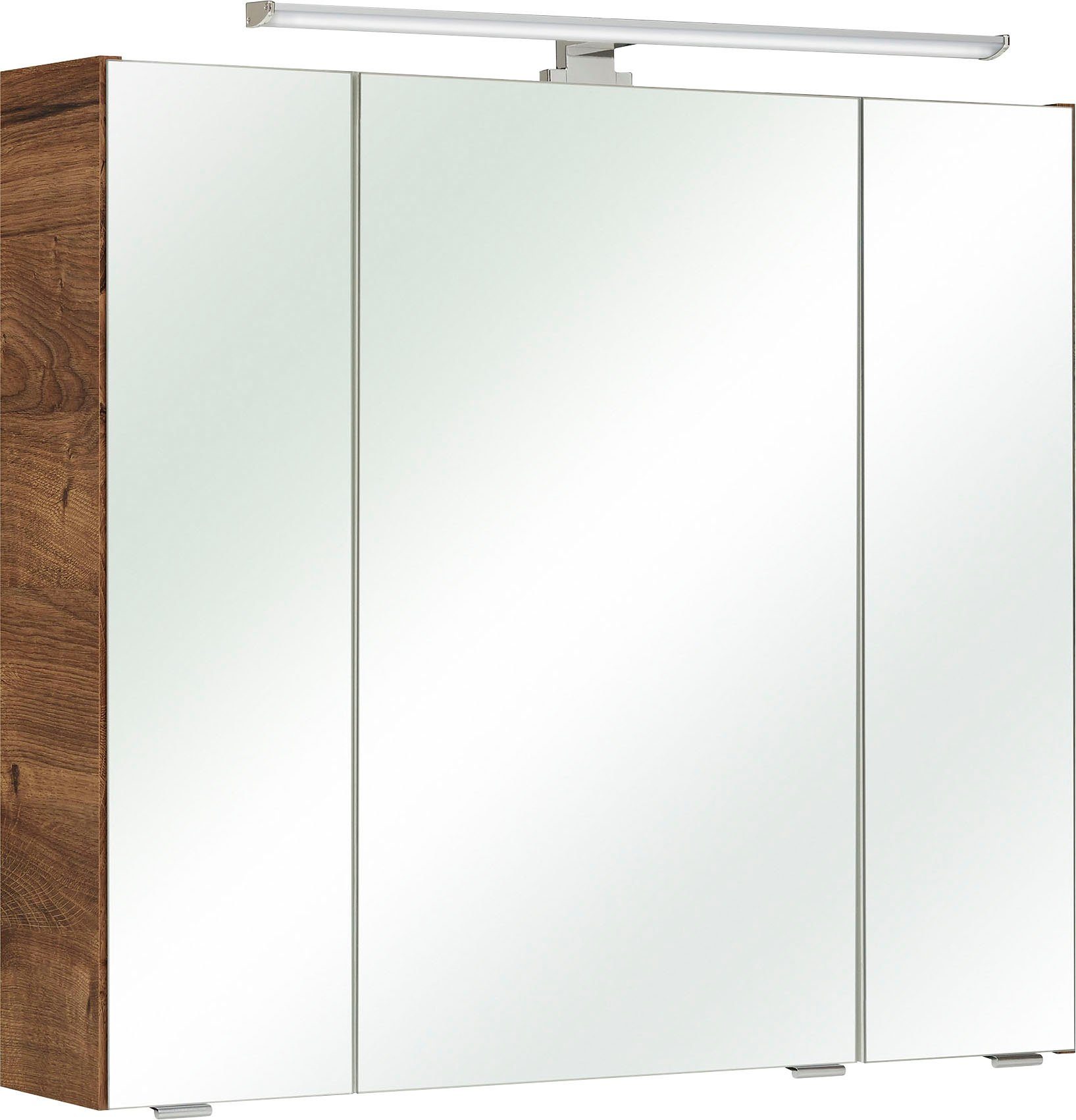 PELIPAL Spiegelschrank Quickset Breite 80 cm, 3-türig, LED-Beleuchtung, Schalter-/Steckdosenbox