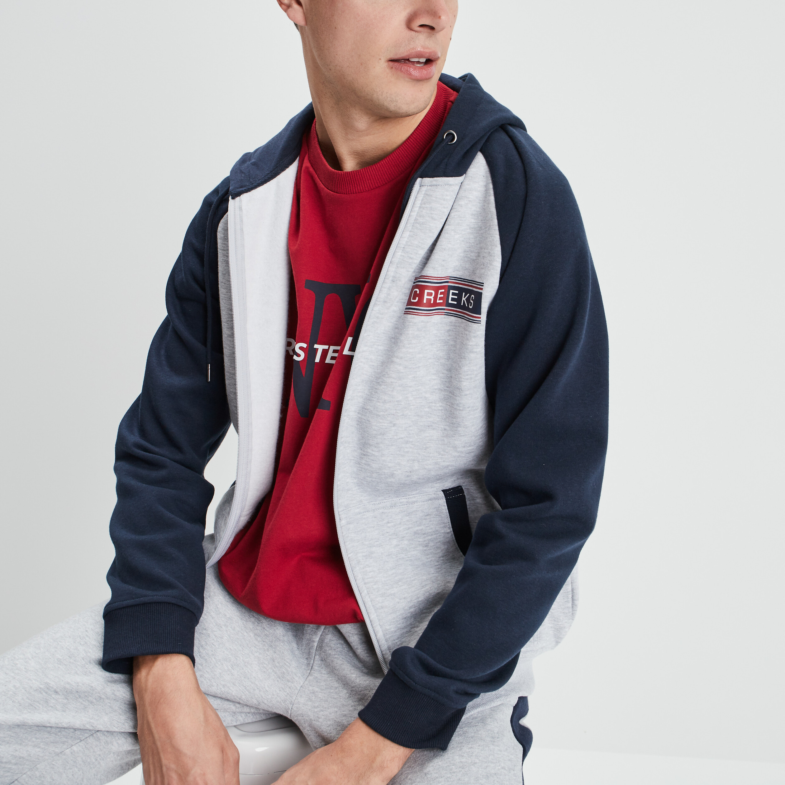 Sweat zippé à capuche Creeks bleu marine homme | La Halle
