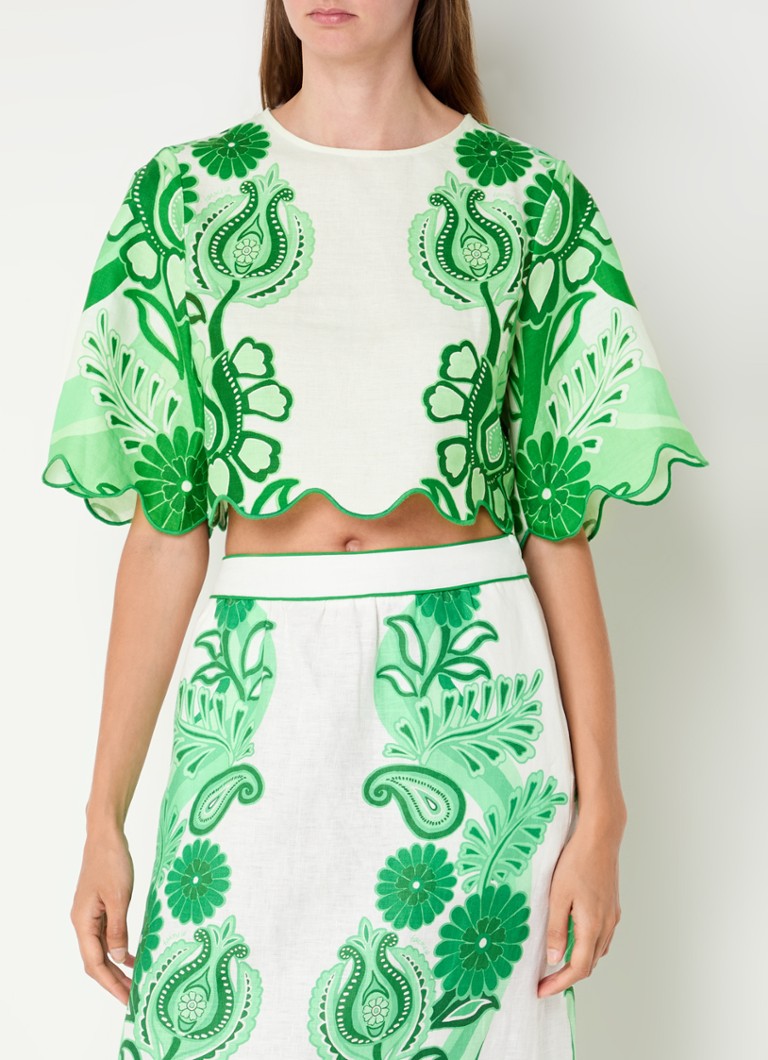 Top corto in lino Farm Rio con stampa floreale
