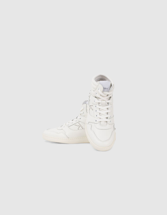 Sneakers blanches cuir décor clous Femme