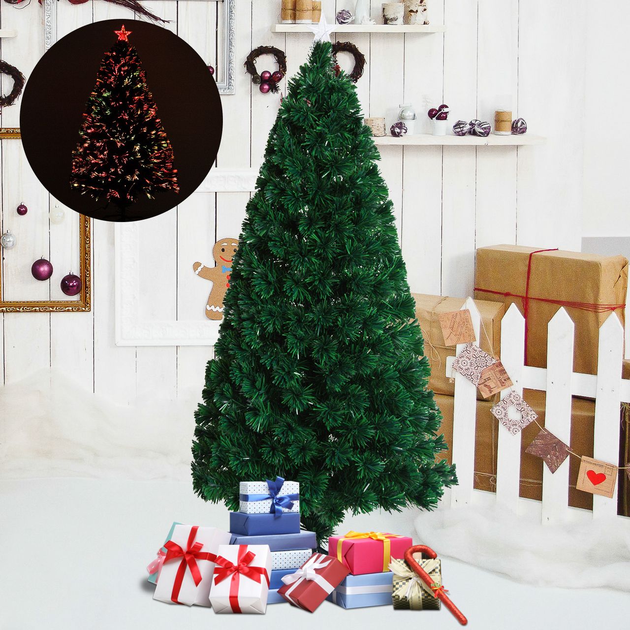 HOMCOM Weihnachtsbaum Tannenbaum Christbaum LED Lichtfaser Stern 5 Modell