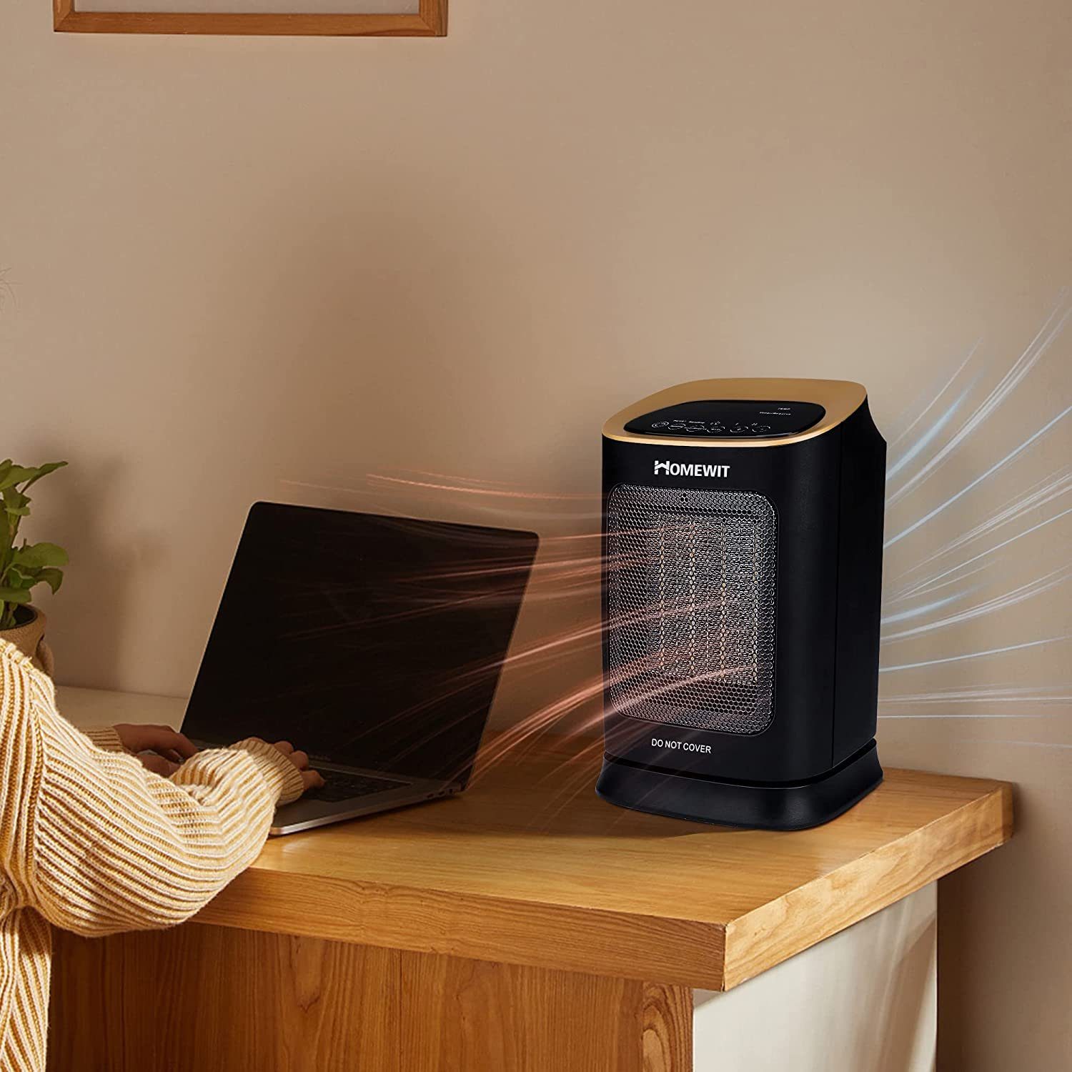 Homewit Heizlüfter Keramik-Heizgerät mit Fernbedienung, 2 Heizstufen, PTC Heizelement, 1800W Keramik-Heizlüfter, 60° automatische Drehen, Für Räume bis 20m²