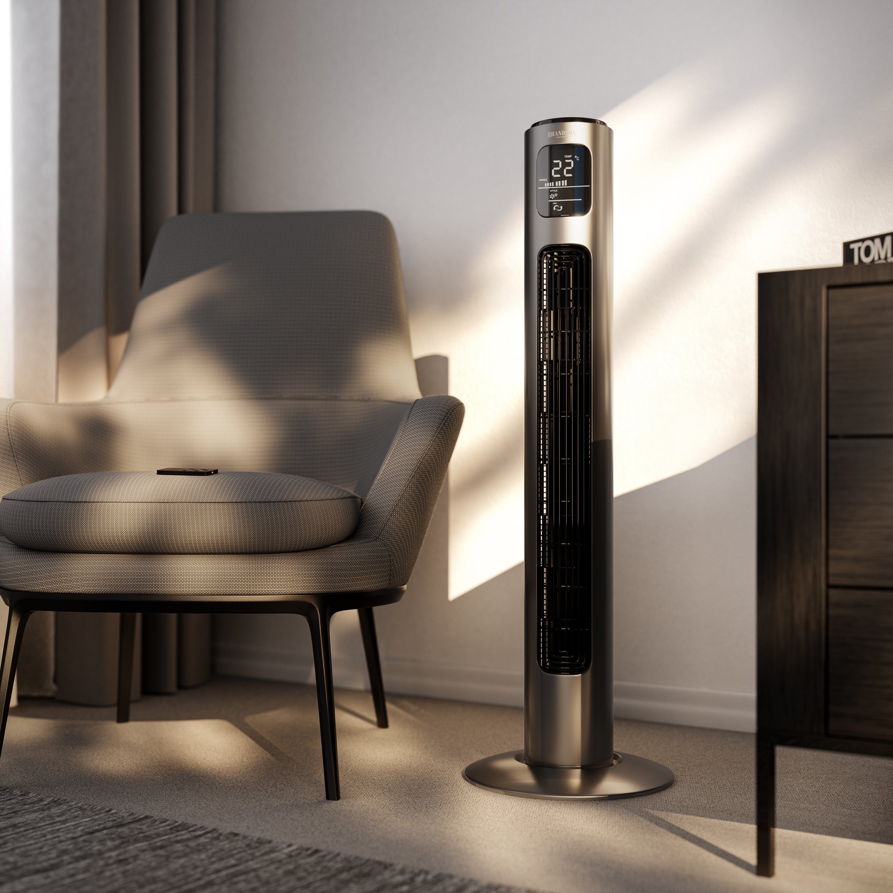 Brandson Turmventilator, Oszillation 65°, Timer, Fernbedienung, Standventilator 96cm, Aschgrau
