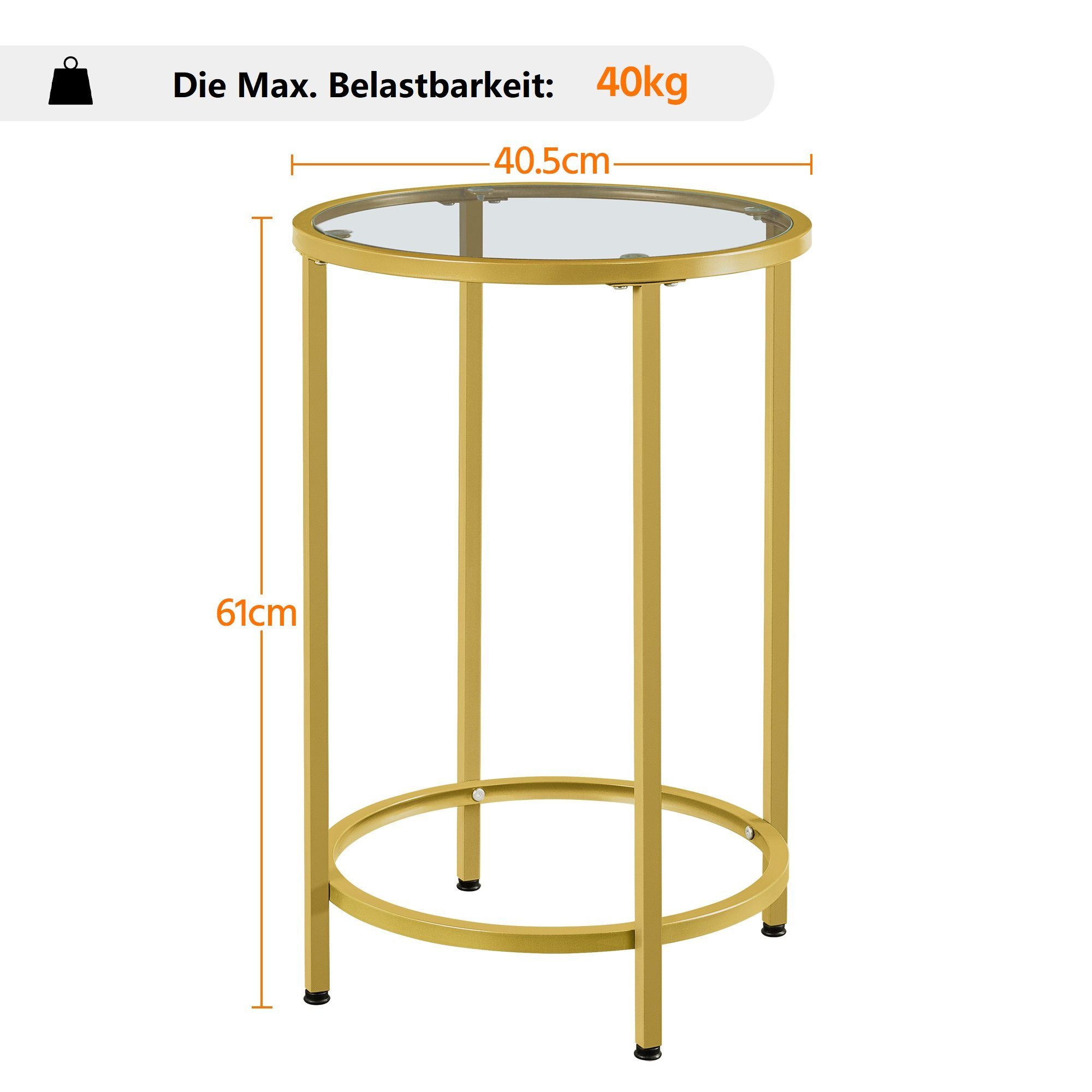 Yaheetech Beistelltisch rund Glastisch, Kleiner Couchtisch Ø 40 cm