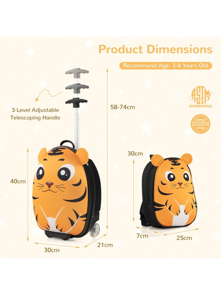 COSTWAY 2 tlg. Kinderkoffer Rucksack in Orange günstig kaufen onesize