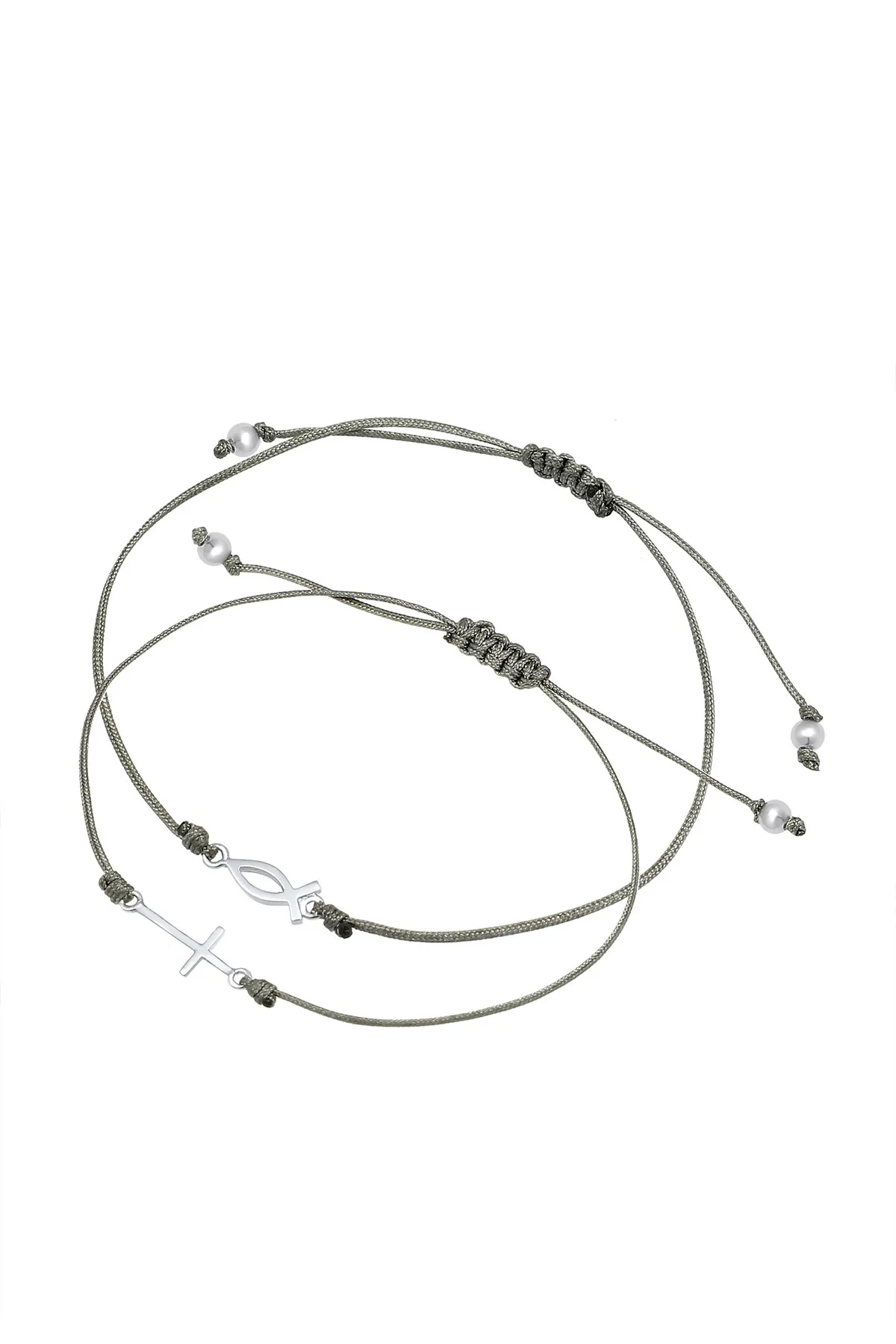 ELLI  Armband 2er Set Fisch Kreuz Religion Nylon 925 Silber