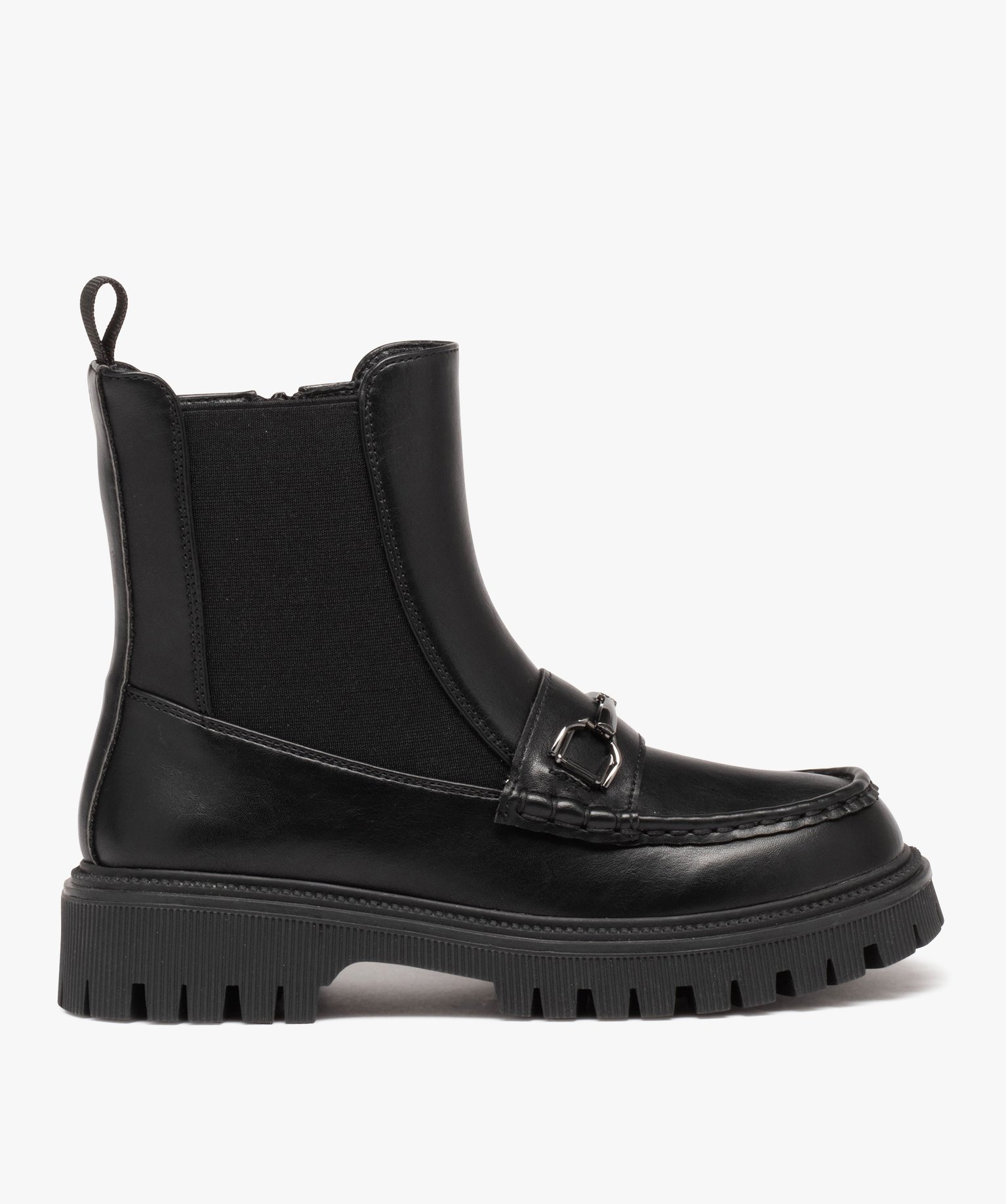 Boots femme à semelle crantée look mocassins femme noir | GEMO