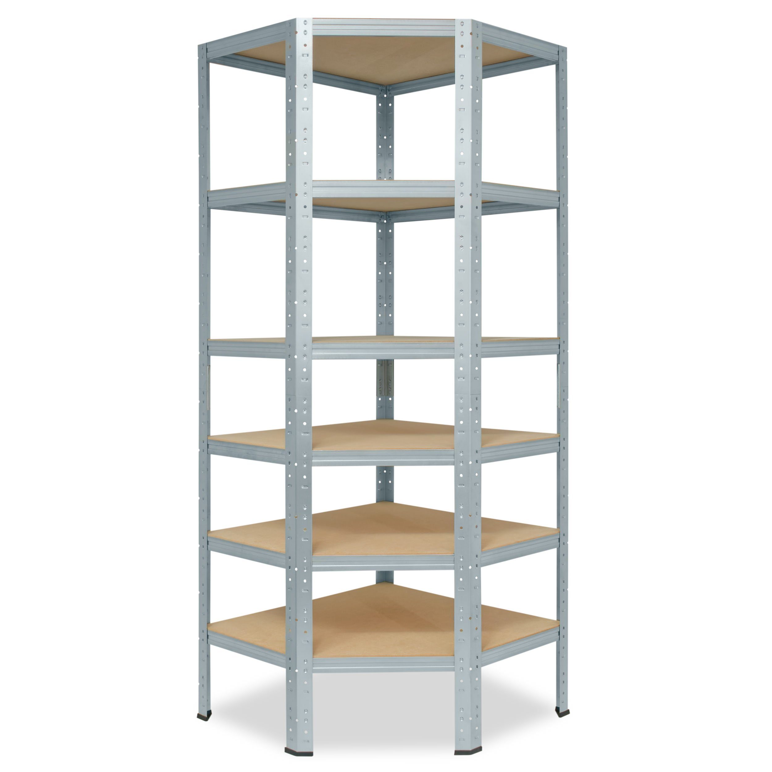 shelfplaza Eckregal HOME, 180x70x40cm verzinkt, Metall Eckregal stehend mit 6 Böden, Corner Shelf 145kg Tragkraft Schwerlastregal Ecke, Steckregal verzinkt Eckregal Keller Garagen Regal