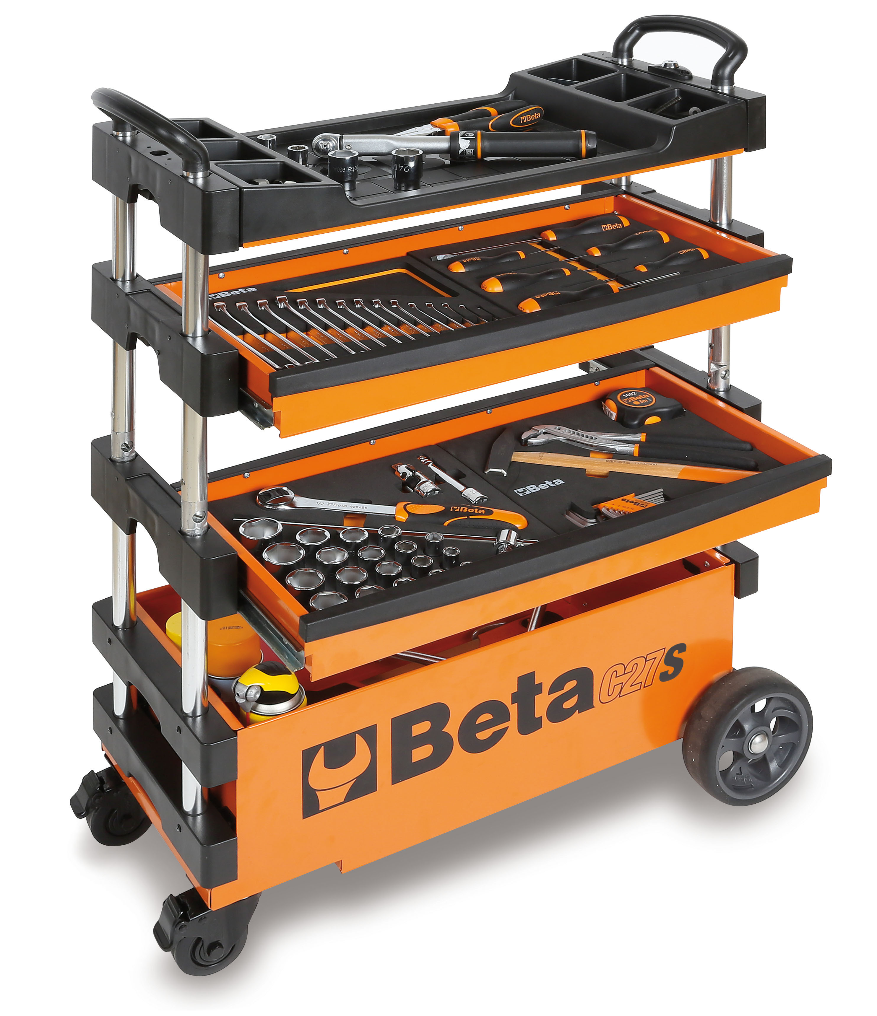 Beta 027000201 C27S Faltbarer mobiler Werkzeugwagen mit 2 Schubladen, Orange