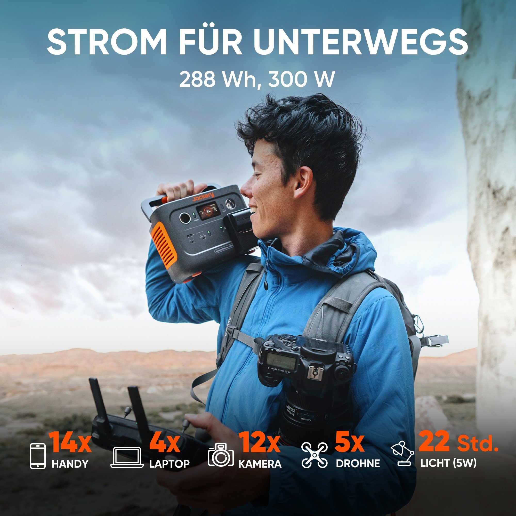 Jackery Stromerzeuger Explorer 300 Plus Tragbare Powerstation 288Wh, 0,60 in kW, LiFePO4 Akku für Outdoor Camping