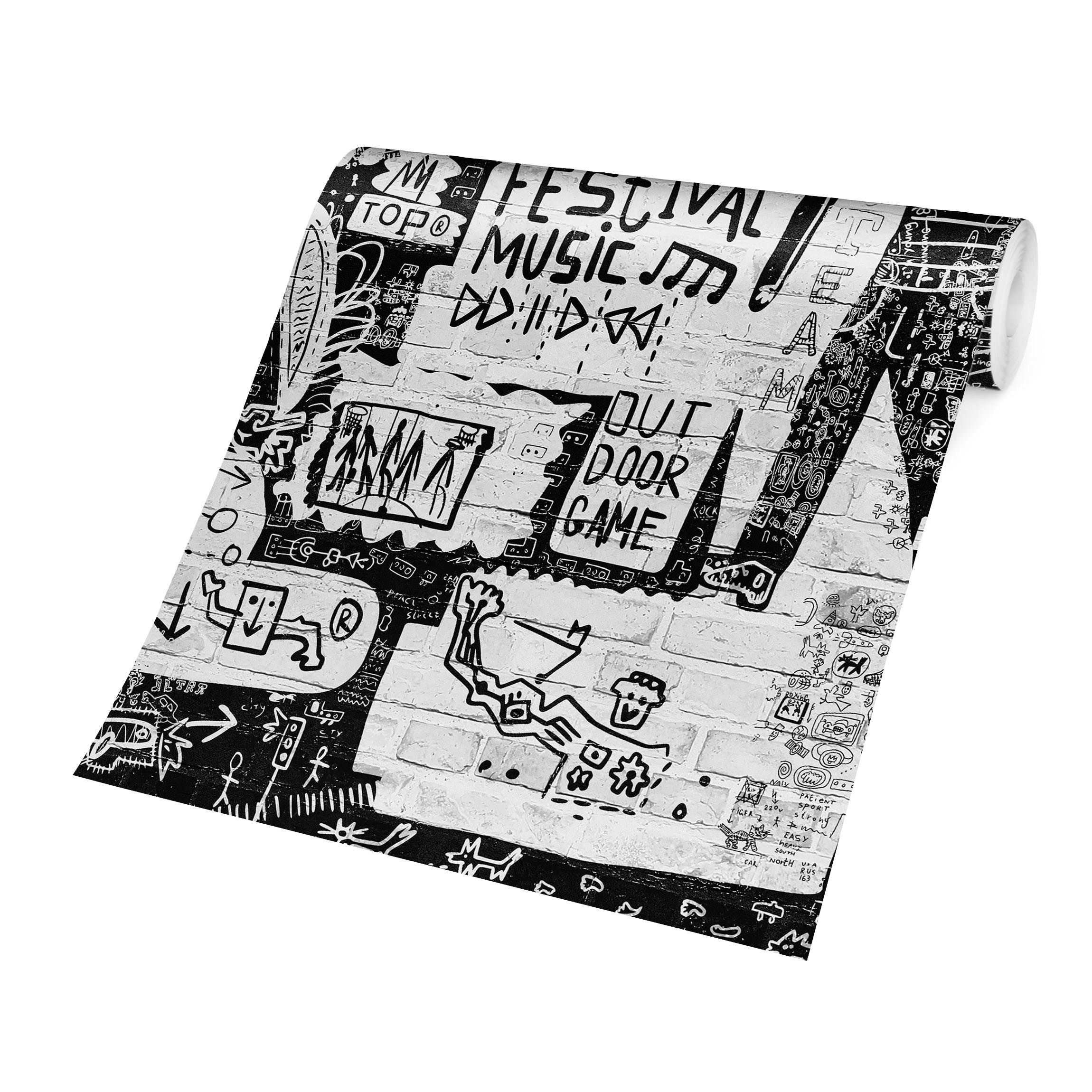 Bilderdepot24 Mustertapete Graffiti Optik Abstrakt Graffiti Art Schwarz Weiß Modern Street Art, Glatt, Matt, (Inklusive Gratis-Kleister oder selbstklebend), Jugendzimmer Flur Büro Wohnzimmer Fototapete Vliestapete Wandtapete