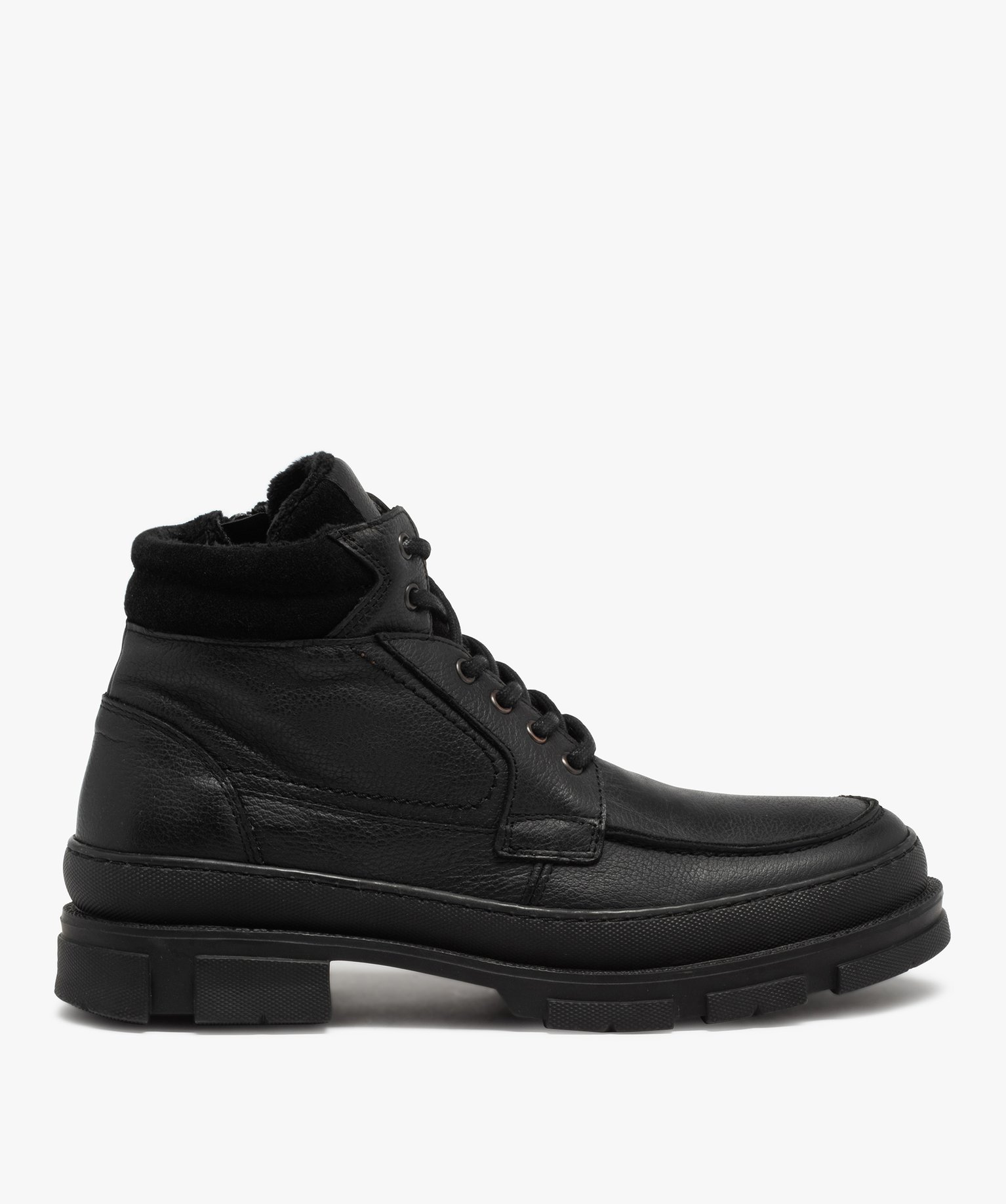 Boots homme unis dessus cuir et semelle crantée | GEMO