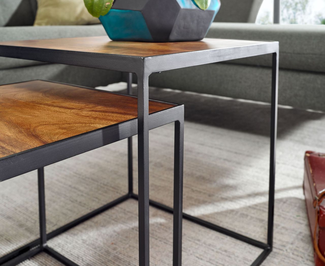 Skyport WOHNLING Beistelltisch Massivholz Satztisch 2 teilig Couchtisch Tisch Set Eckig