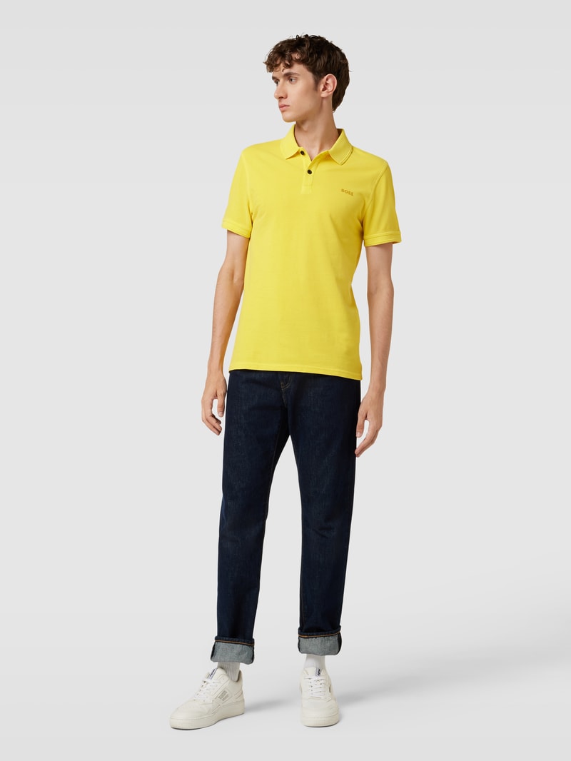 Poloshirt mit Logo-Stitching Modell 'PRIME' in gelb