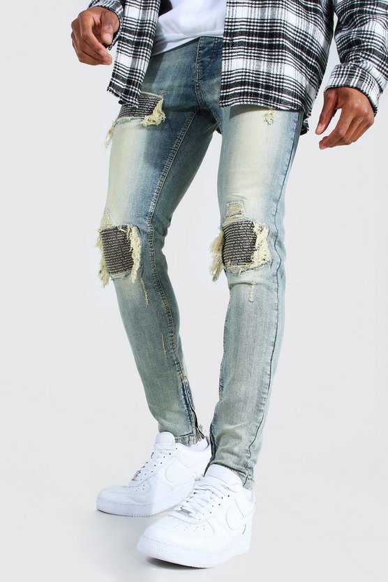 Herren Skinny Stretch Bikerjeans mit Rissen