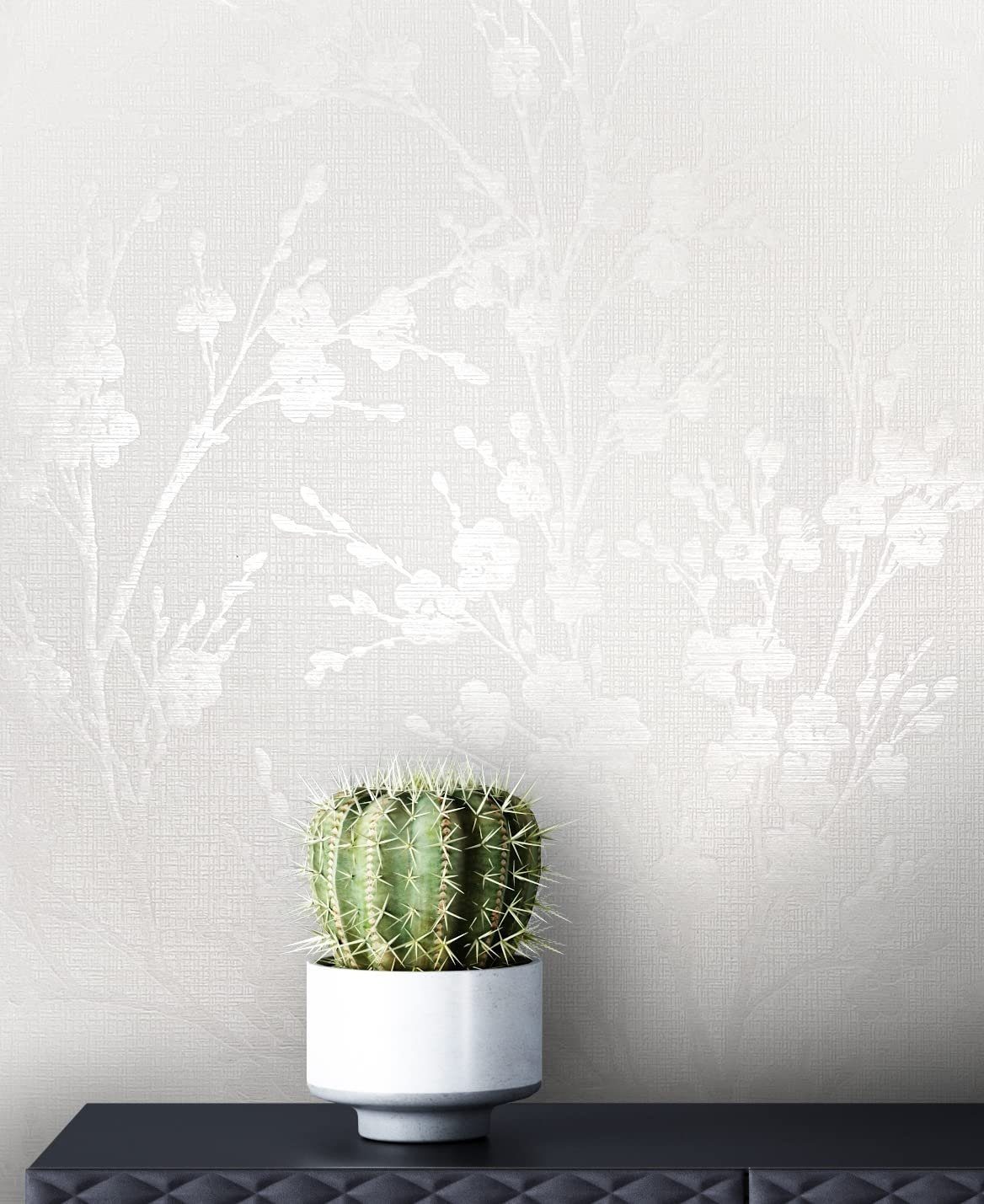 Newroom Vliestapete, Weiß Tapete Floral Leicht Glänzend - Blumentapete Landhaus Modern Blumen Blätter für Wohnzimmer Schlafzimmer Flur
