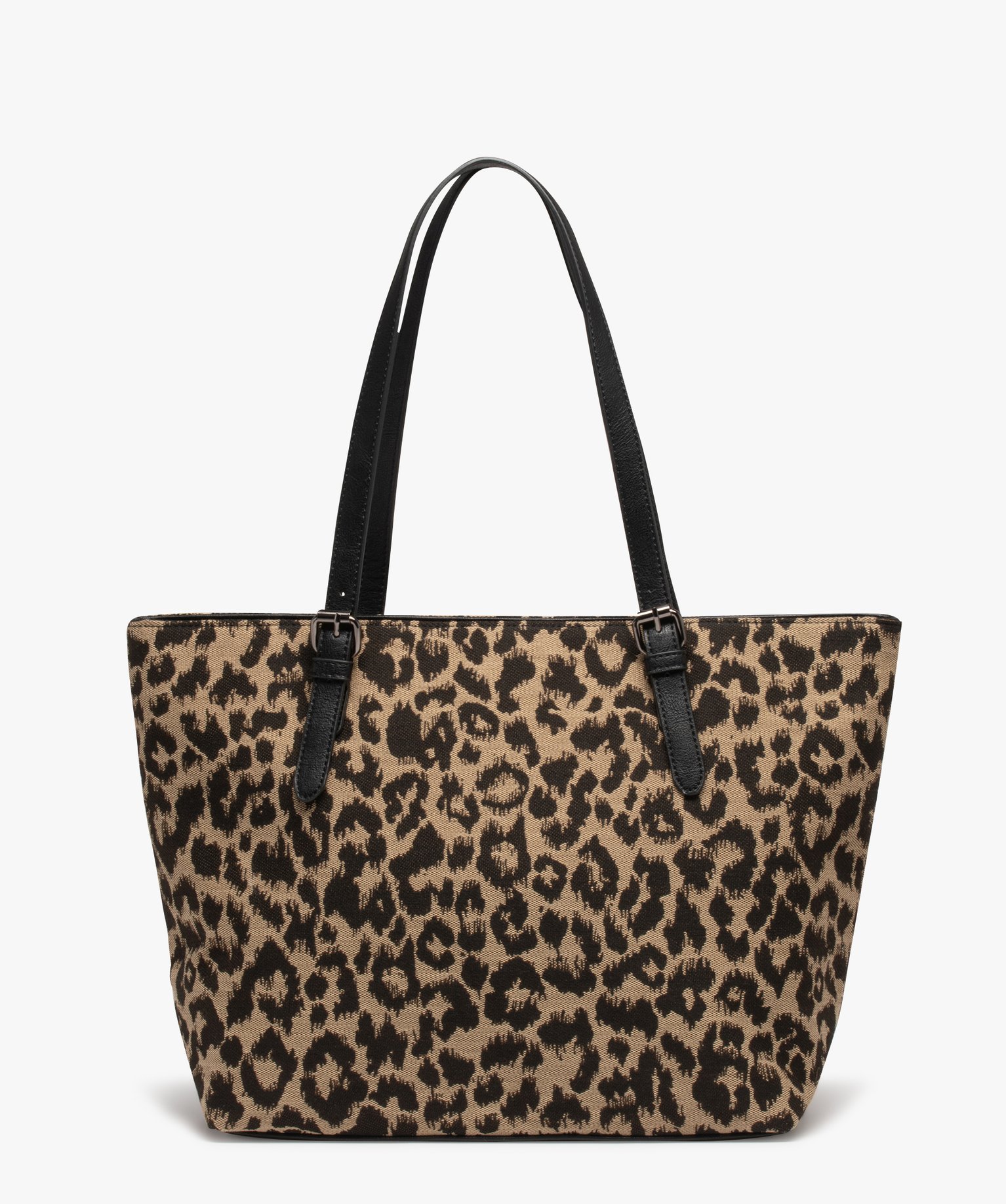 Sac à main forme cabas en tissu imprimé léopard femme noir | GEMO