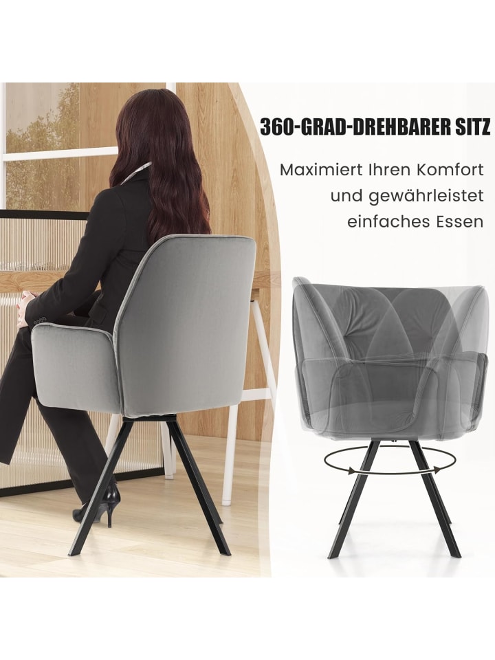 COSTWAY Drehstuhl Samt 2er Set in Grau günstig kaufen onesize