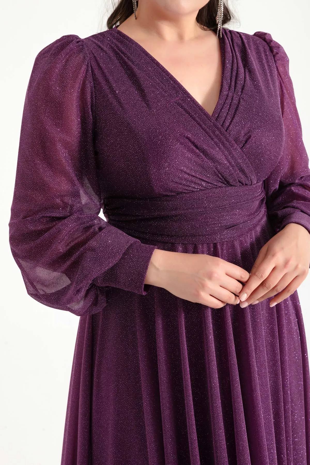 Lafaba  Langes Abendkleid in Übergröße mit V-Ausschnitt und Glitzereffekt für Damen