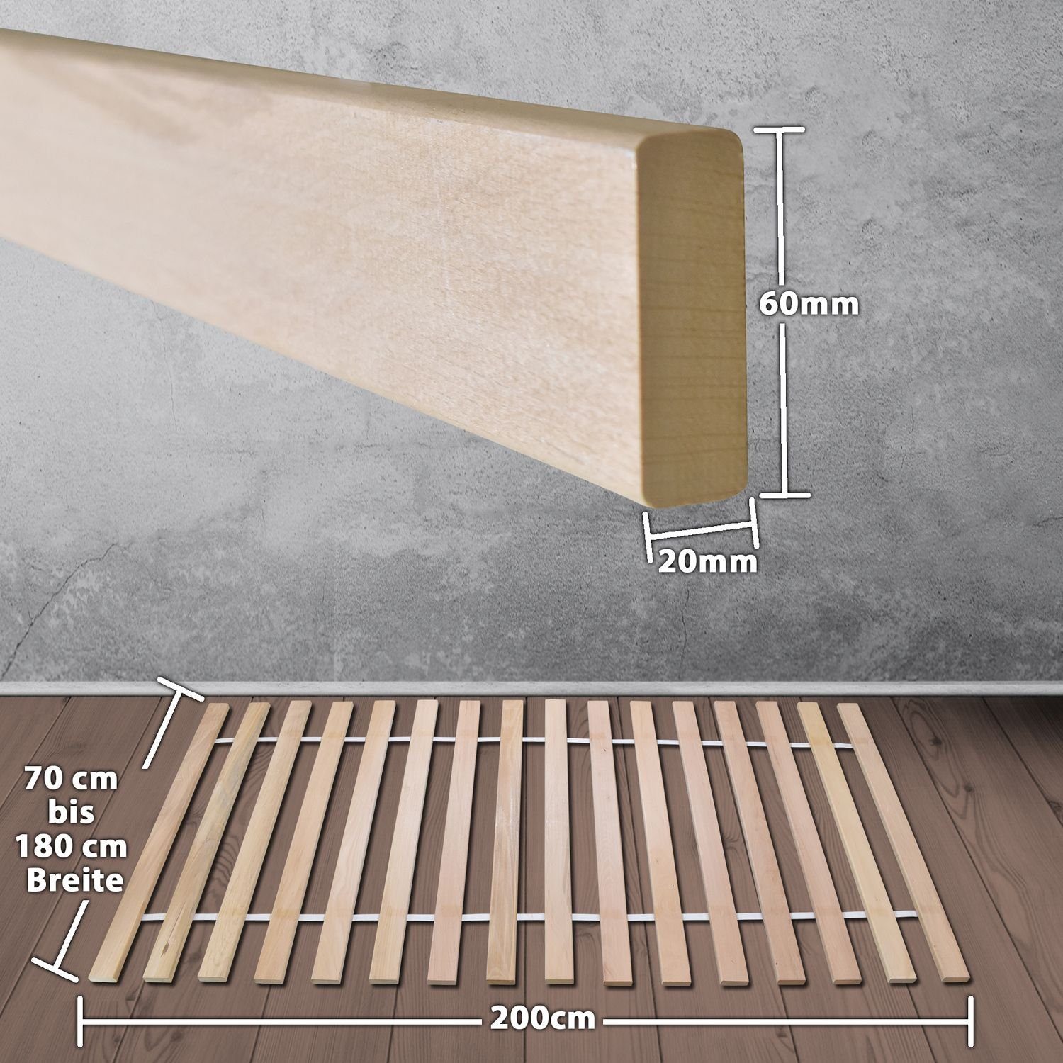 Rollrost, Coemo, Kopfteil nicht verstellbar, Fußteil nicht verstellbar, keine Montage nötig, 70 x 140, naturbelassen