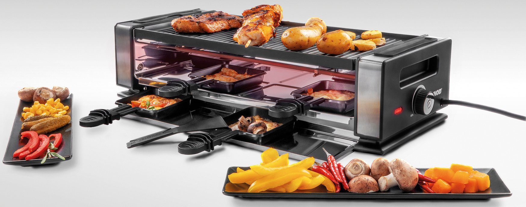 Unold Raclette 48730 Finesse Basic, 8 Raclettepfännchen, 1200 W