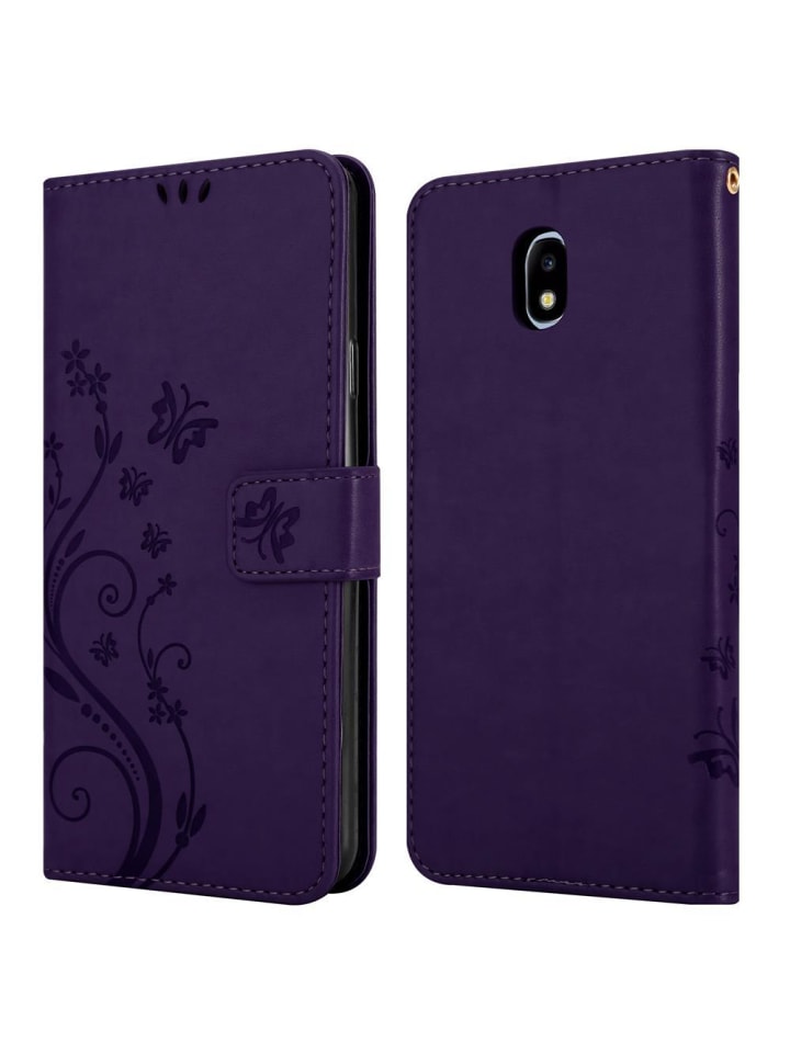cadorabo Hülle für Samsung Galaxy J5 2017 Blumen Design in FLORAL DUNKEL LILA günstig kaufen onesize
