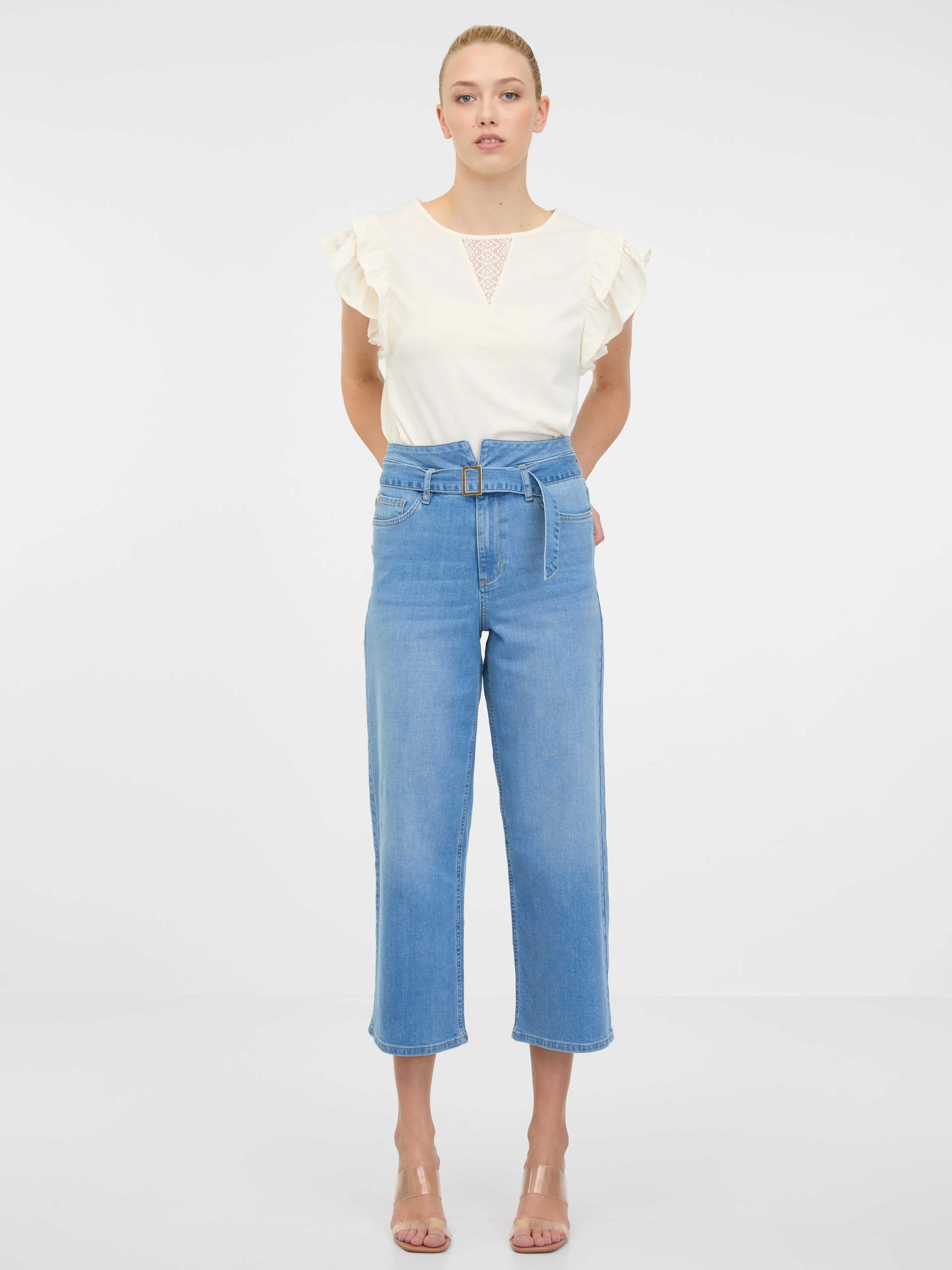 Beiges Damen-T-Shirt mit kurzen Ärmeln ORSAY
