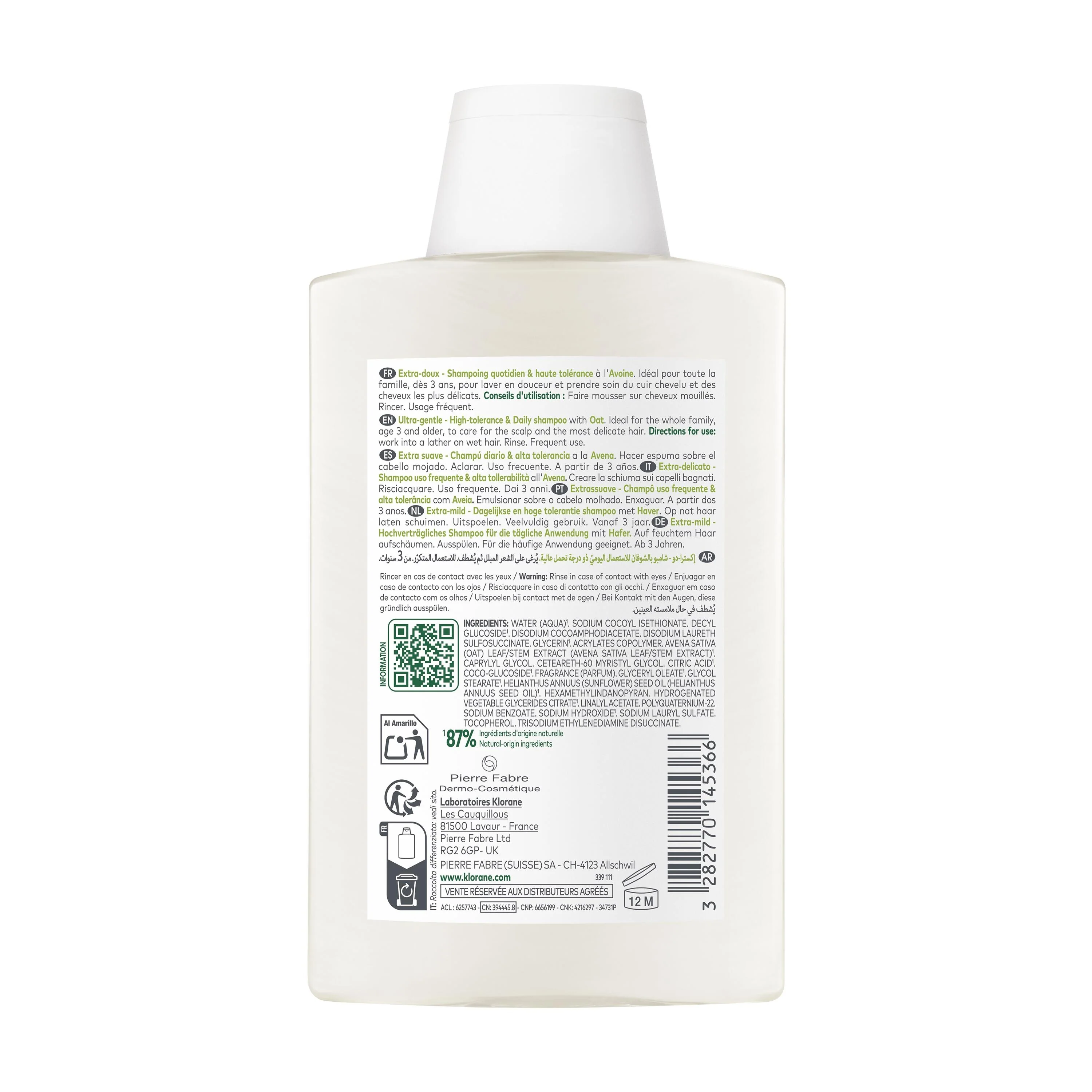 Champú de avena extra suave con leche de avena - Champú suave