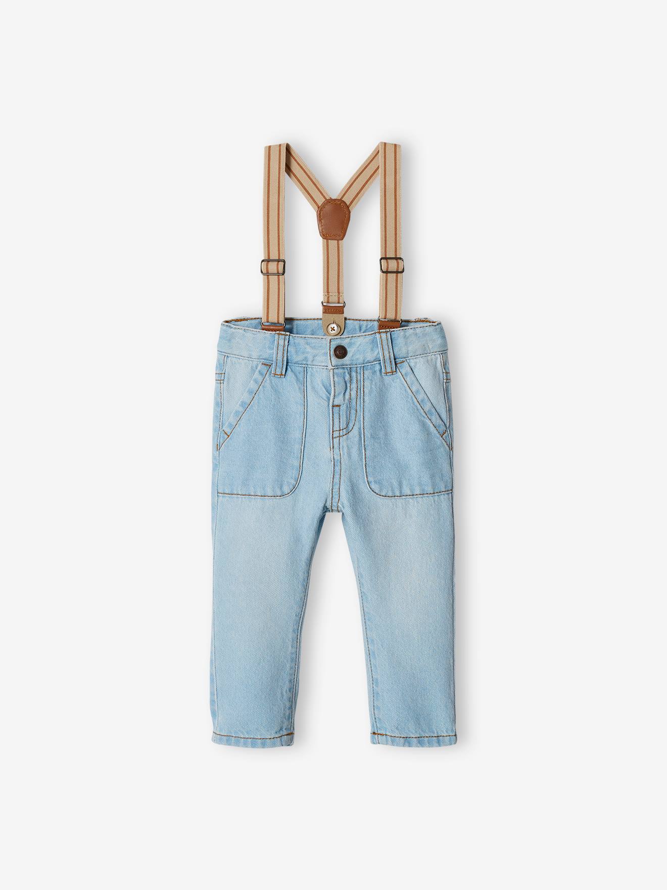 Jean en denim bébé avec bretelles amovibles denim bleached