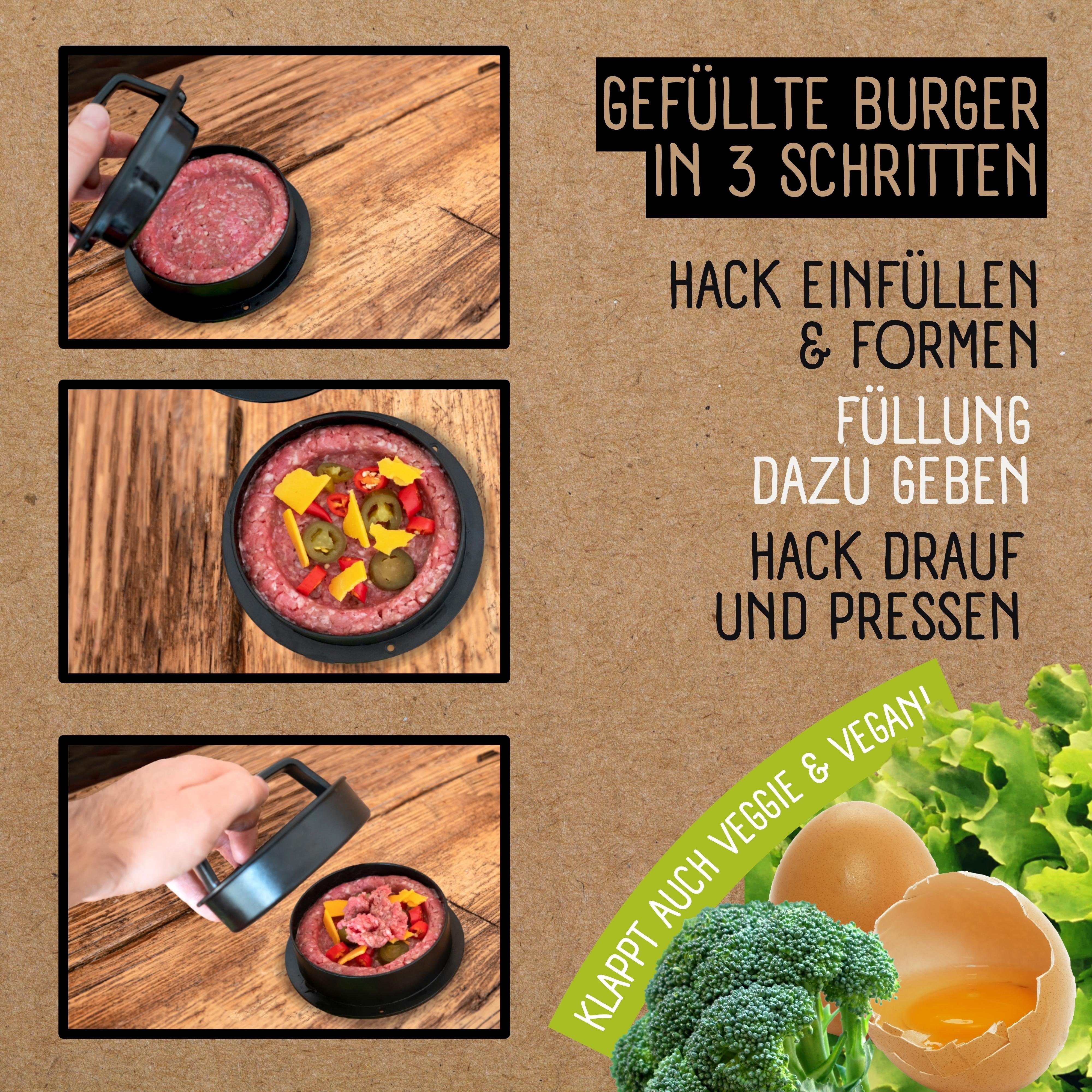 riijk Burgerpresse Hamburgerpresse, Kunststoff, Burgerpresse Set mit Pattie-Trenner und Rezepten