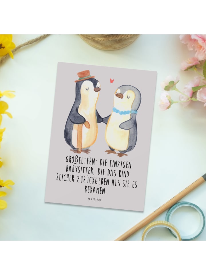 Mr. & Mrs. Panda Postkarte Großeltern Babysitter mit Spruch in Grau Pastell günstig kaufen onesize