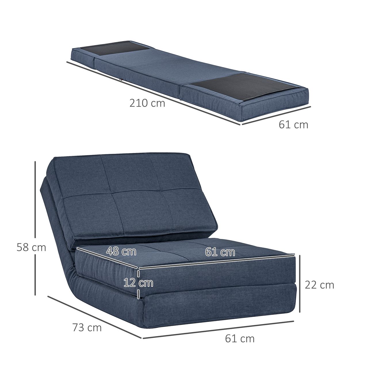 HOMCOM Bodensofa klappbar Schlafsessel Bodenstuhl 5-stuhfig verstellbar Klappsessel Schlafsofa Sofabett Einzelsofa Dunkelblau 61 x 73 x 58 cm