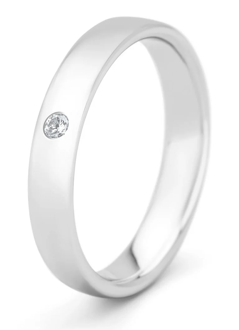 Anello Diamond Point in oro bianco, diamante da 0,03 ct, fede nuziale