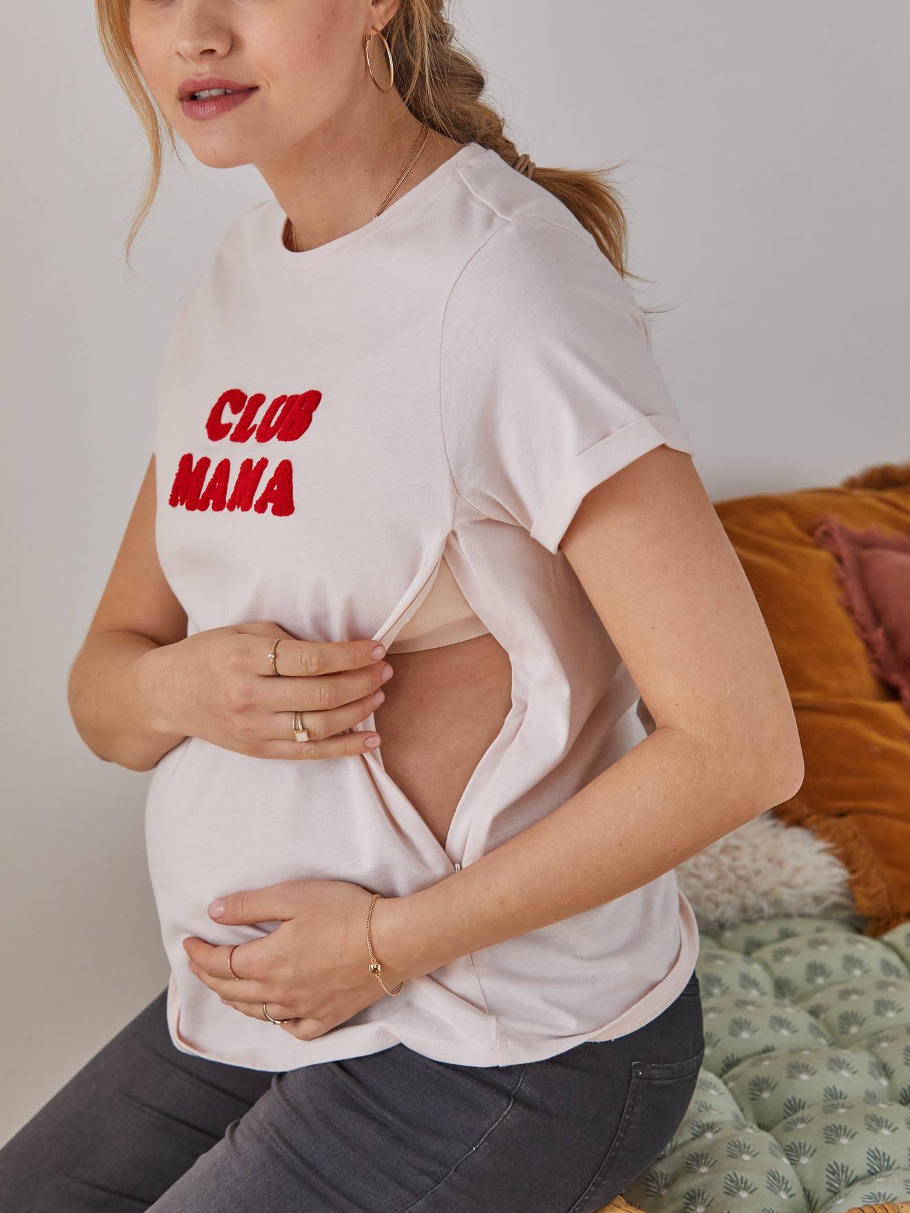 Vertbaudet Bio-Kollektion: T-Shirt für Schwangerschaft & Stillzeit CLUB MAMA, personalisierbar - senfgelb